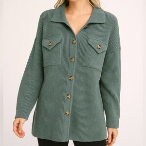 Entro Teal Ribbed Knit Cardigan Size Medium